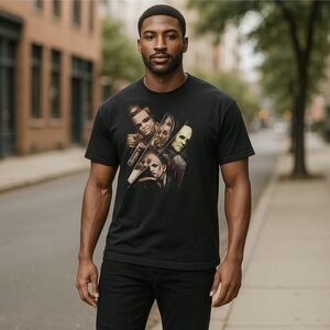 Horror Icons Tee ✦ Black 5XL Cotton Crewneck ✦ Slasher Legends Graphic EUC